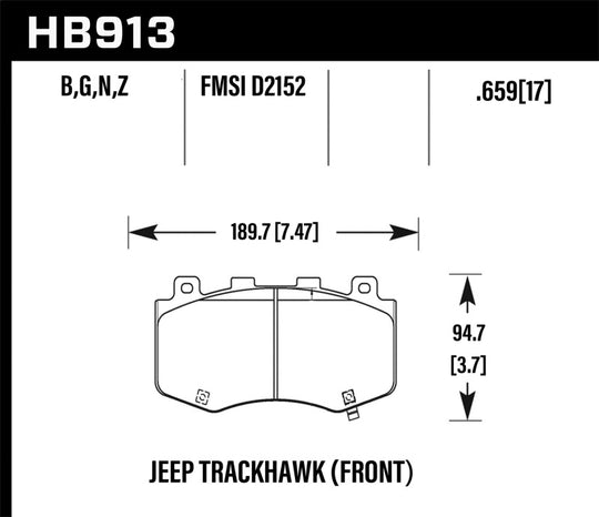 Hawk 18-19 Jeep Grand Cherokee Performance Ceramic Street Front Brake Pads - HB913Z.659