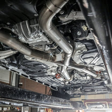 Load image into Gallery viewer, Stainless Works 2018 Jeep TrackHawk 6.2L 3in Catback System X-Pipe Turbo S-Tube Muffler Stock Exit - JEEP1862CB-S
