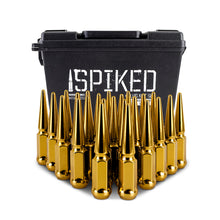 Load image into Gallery viewer, Mishimoto Mishimoto Steel Spiked Lug Nuts M14 x 1.5 24pc Set Gold - MMLG-SP1415-24GD