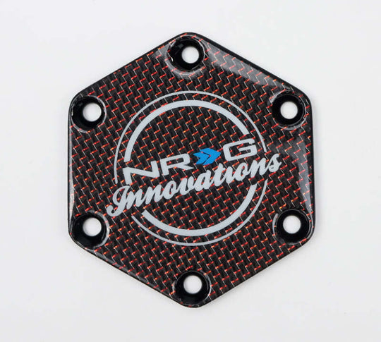 NRG Carbon Fiber w/ Red Texalium Fabrics Horn Delete Button Circular Logo Front/ Back - STR-640CF/RD
