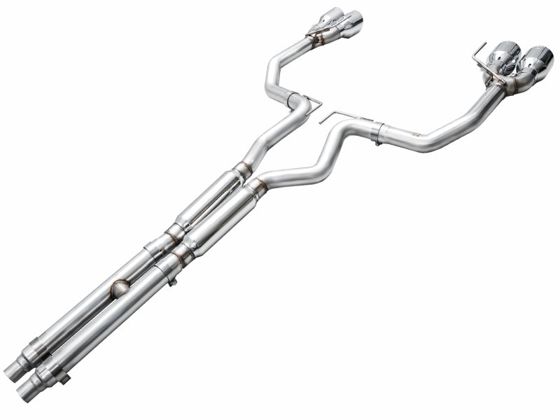 AWE 2024 Ford Mustang Dark Horse S650 RWD Track Edition Cat-Back Exhaust w/ Quad Chrome Silver Tips - 3020-42375
