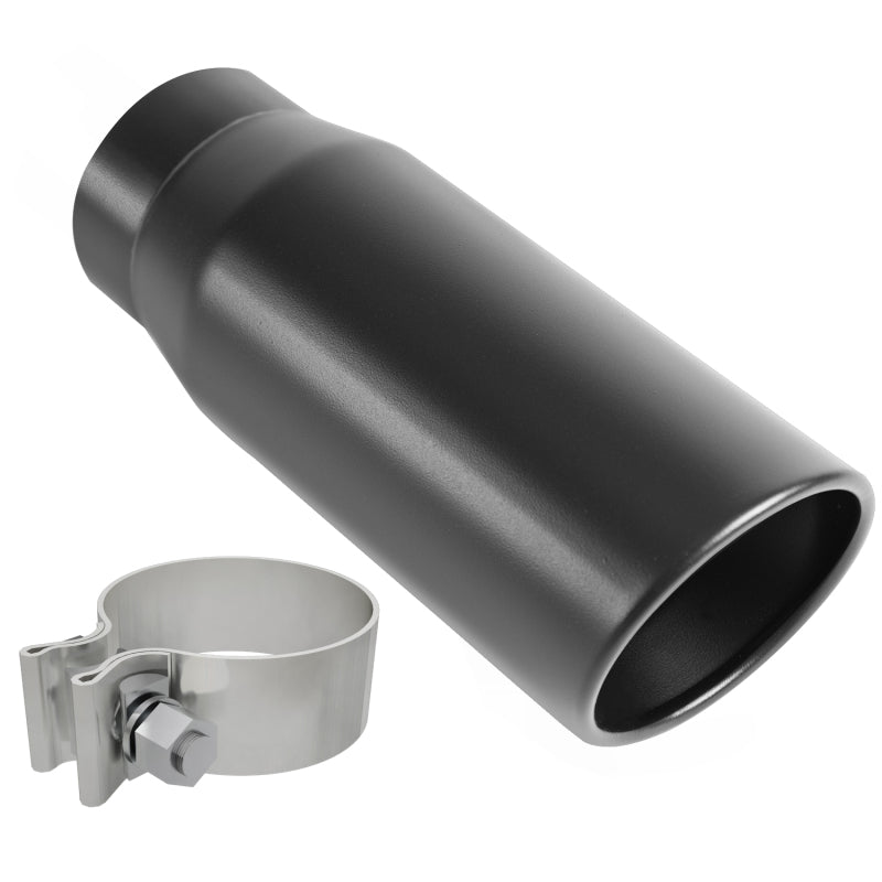 MagnaFlow Tip Black Coated w/ Clamp Single Wall Round Outlet 4in Diameter 3in Inlet 12in Length - 35236