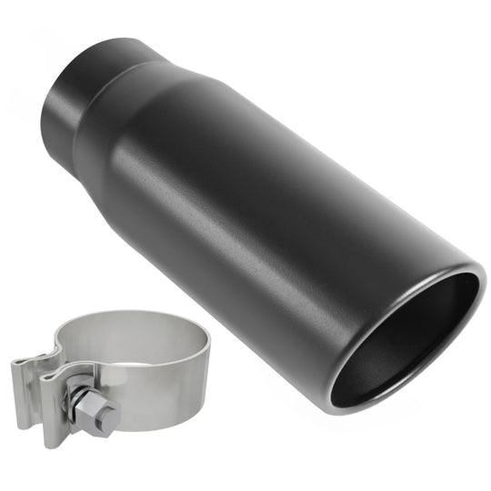 MagnaFlow Tip Black Coated w/ Clamp Single Wall Round Outlet 4in Diameter 3in Inlet 12in Length - 35236