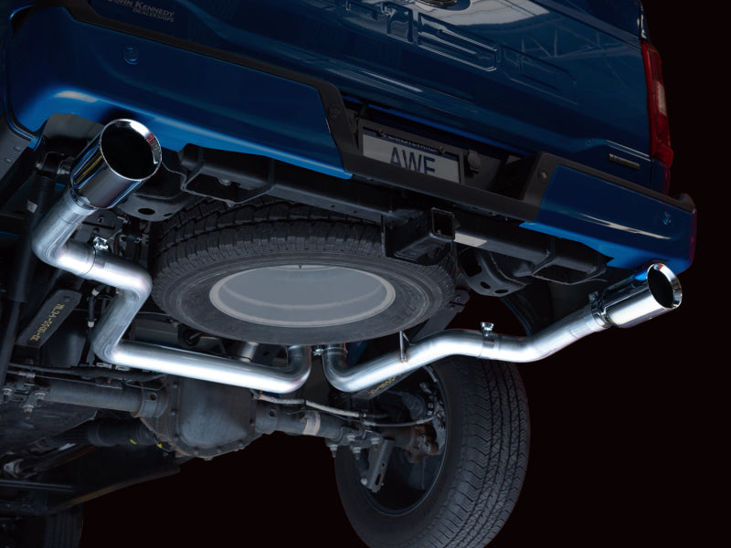 AWE Tuning 0FG 21+ Ford F150 Dual Split Rear Exhaust - 5in Chrome Silver Tips - 3015-32105
