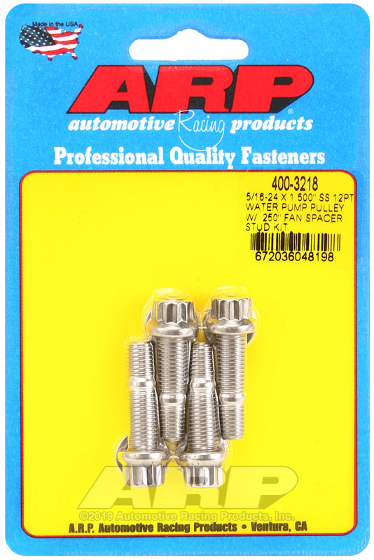 ARP 5/16-24 X 1.500 SS 12pt water pump pulley w/ .250in fan spacer stud kit - 400-3218