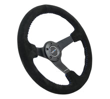 Load image into Gallery viewer, NRG Reinforced Steering Wheel (350mm / 3in. Deep) Blk Suede/Blue BBall Stitch w/5mm Matte Blk Spokes - RST-036MB-S-BL