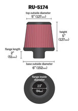 Load image into Gallery viewer, K&amp;N Universal Rubber Filter-Round Tapered 2.5in Flange ID x 6in Base OD x 5in Top OD x 5in Height - RU-5174