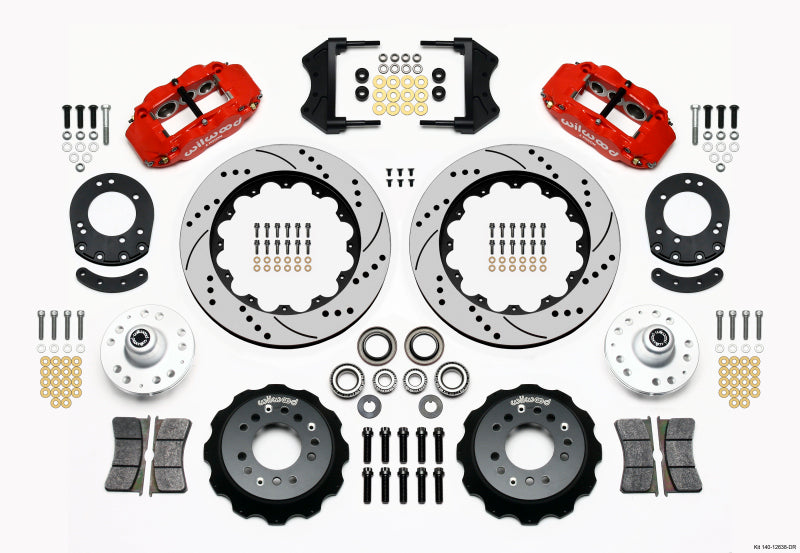 Wilwood Narrow Superlite 6R Front Hub Kit 14.00in Drill Red 1965-1969 Mustang Drum Spindle - 140-12638-DR