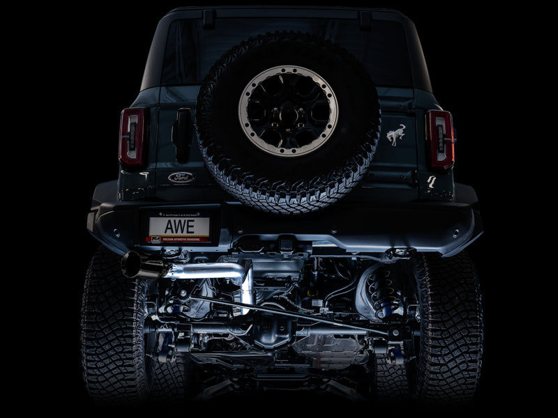 AWE Tuning 2021+ Ford Bronco 0FG Single Rear Exit Exhaust w/Diamond Black Tip & Bash Guard - 3015-23789