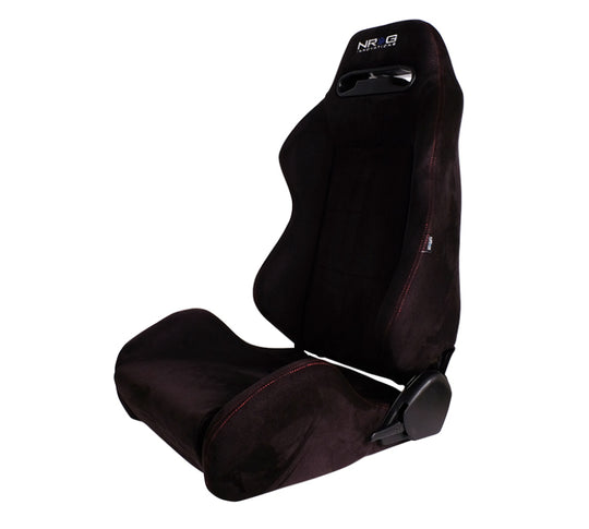 NRG Sport Seats (Pair) Type-R Suede w/NRG Logo - Black w/Red Stitching - RSC-220L/R