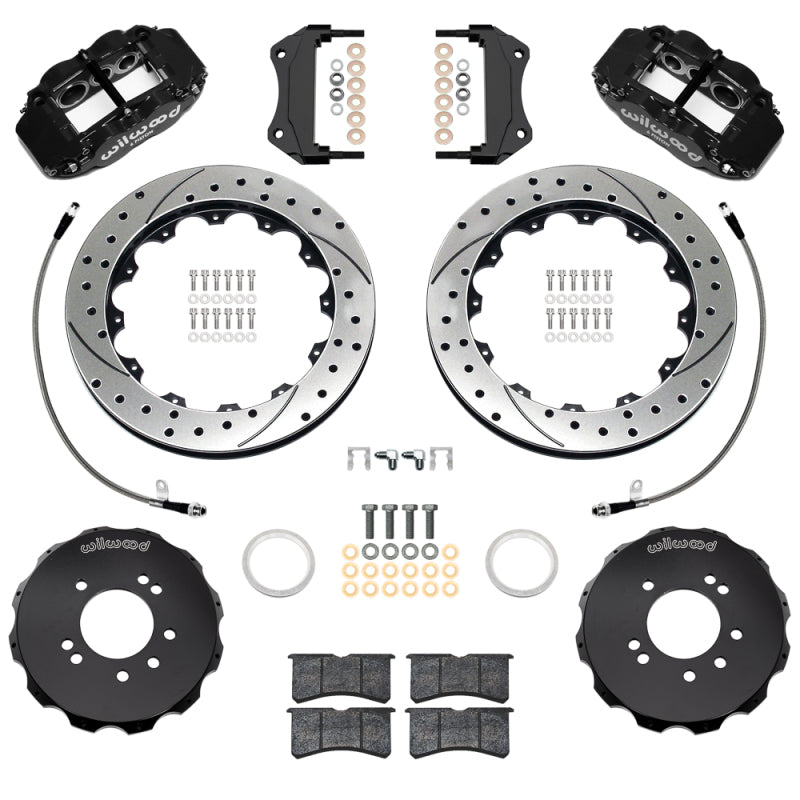 Wilwood 99-02 Nissan Skyline Superlite 6R Front BBK w/ 12.88in D/S Rotors & Flexlines - Black - 140-18256-D