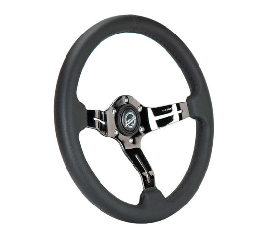 NRG Light Weight Gaming Steering Wheel - 350mm 3 Black Chrome Spokes Perforated Leather - ST-010BC-PR