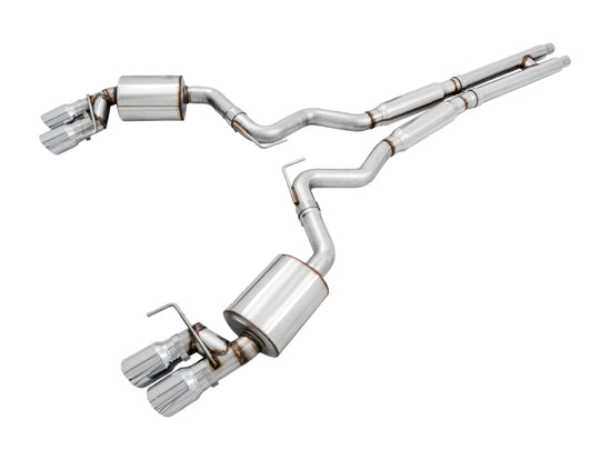 AWE Tuning 2018+ Ford Mustang GT (S550) Cat-Back Exhaust - Touring Edition (Quad Chrome Silver Tips) - 3015-42102
