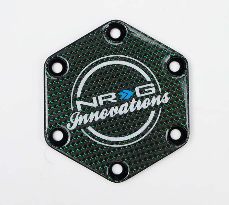 NRG Carbon Fiber w/ Green Texalium Fabrics Horn Delete Button Circular Logo Front/ Back - STR-640CF/GN