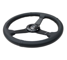 Load image into Gallery viewer, NRG Sport Steering Wheel (350mm / 1.5in Deep) Black Leather Black Stitch w/Matte Black Solid Spokes - RST-037MB-PR