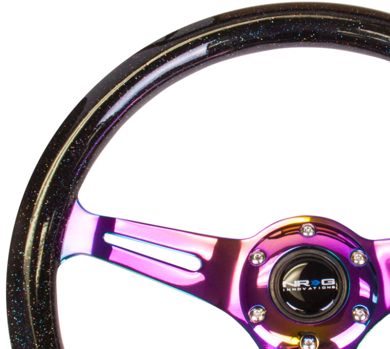 NRG Classic Wood Grain Steering Wheel (350mm) Black Sparkle/Galaxy Color w/Neochrome 3-Spoke - ST-015MC-BSB