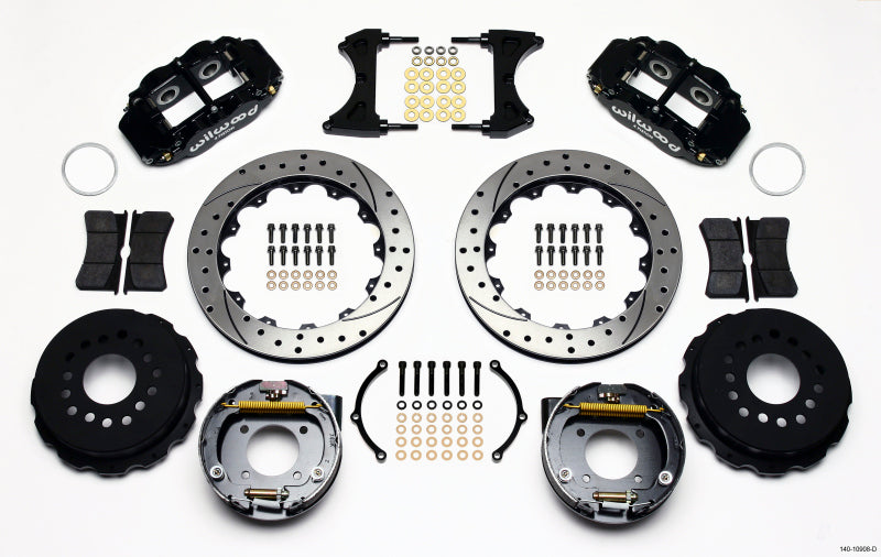 Wilwood Narrow Superlite 4R Rear P-Brk Kit 12.88in Drilled Chevy 12 Bolt w/ C-Clips Staggered mt - 140-10908-D