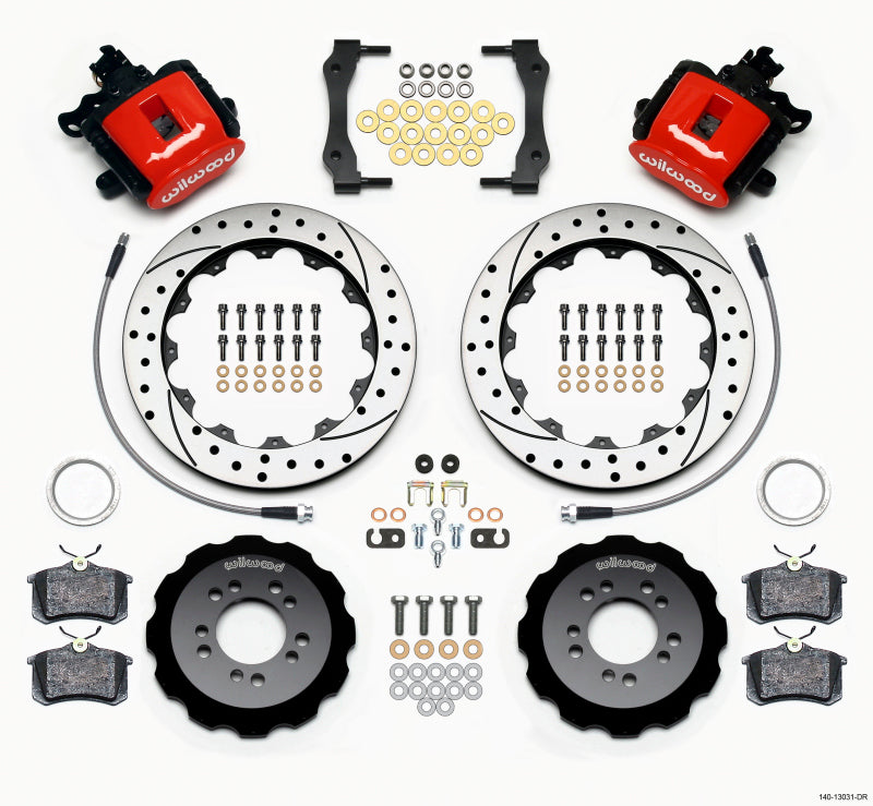 Wilwood Combination Parking Brake Rear Kit 12.88in Drilled Red 2013-Up Ford Focus ST w/ Lines - 140-13031-DR