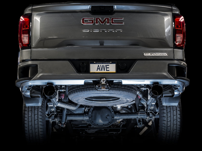 AWE Tuning 4th Gen GM 1500 5.3L 0FG Cat-Back Split Rear Exit (Flat Bumper) - Dual Diamond Tips - 3015-33206