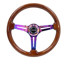 Load image into Gallery viewer, NRG Reinforced Steering Wheel (350mm / 3in. Deep) Brown Wood w/Blk Matte Spoke/Neochrome Center Mark - RST-018BR-MC