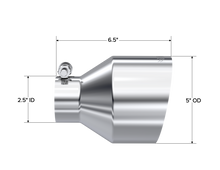 Load image into Gallery viewer, MBRP Universal T304 Stainless Steel Tip 2.5in ID / 5in OD Out / 6.5in Length Angle Cut Single Wall - T5190