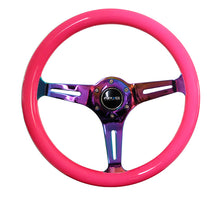 Load image into Gallery viewer, NRG Classic Wood Grain Steering Wheel (350mm) Neon Pink Painted Grip w/Neochrome 3-Spoke Center - ST-015MC-NPK