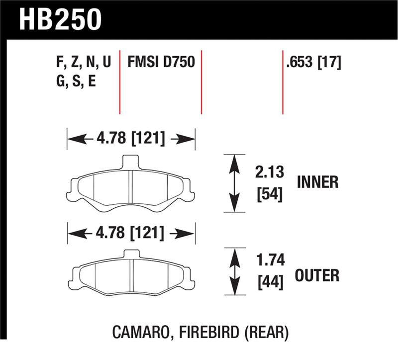Hawk 1998-2002 Chevrolet Camaro SS 5.7 HPS 5.0 Rear Brake Pads - HB250B.653