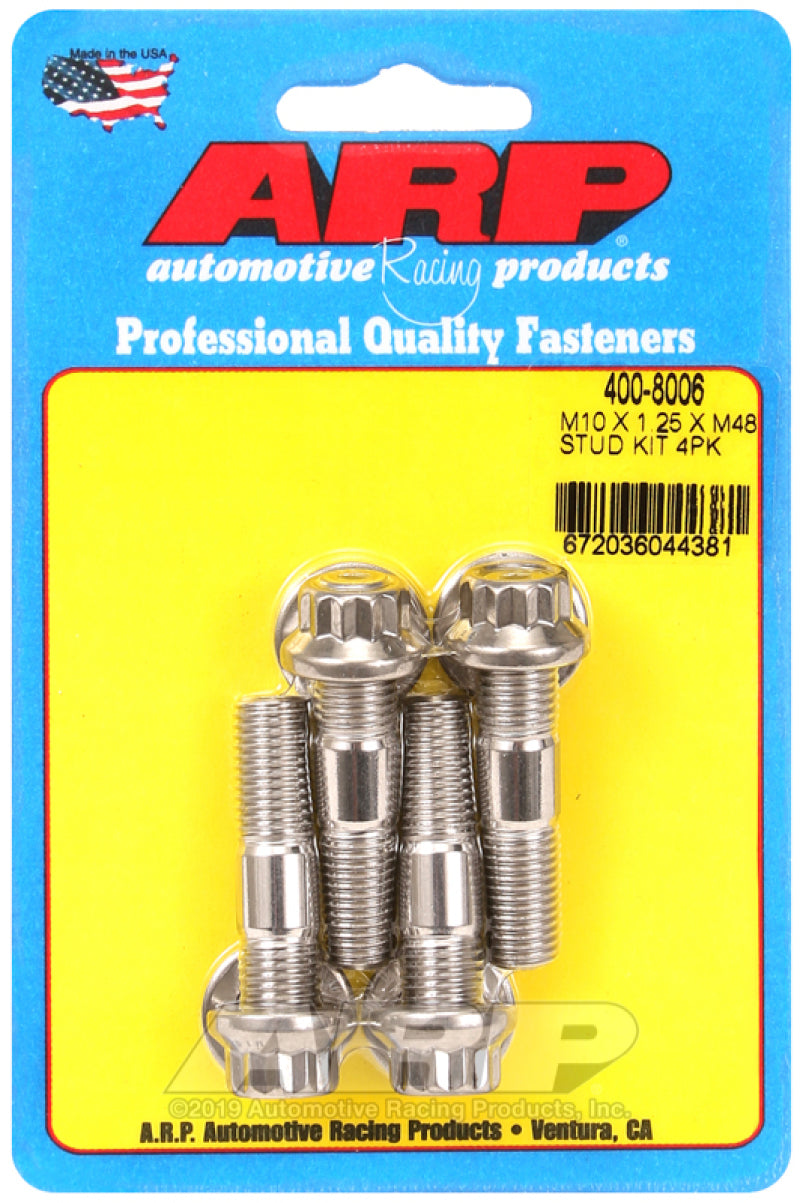 ARP M10 x 1.25 x 48mm Broached 4 Piece Stud Kit - 400-8006