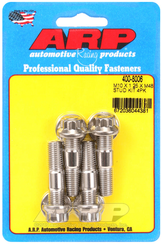 ARP M10 x 1.25 x 48mm Broached 4 Piece Stud Kit - 400-8006