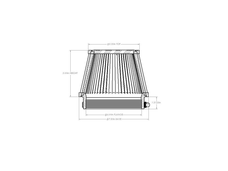 aFe POWER Universal Clamp-On Air Filter w/ D2 Dura-Dry Media - 6in F x 7.5in B x 5.5in T x 5in H - 21-60505V