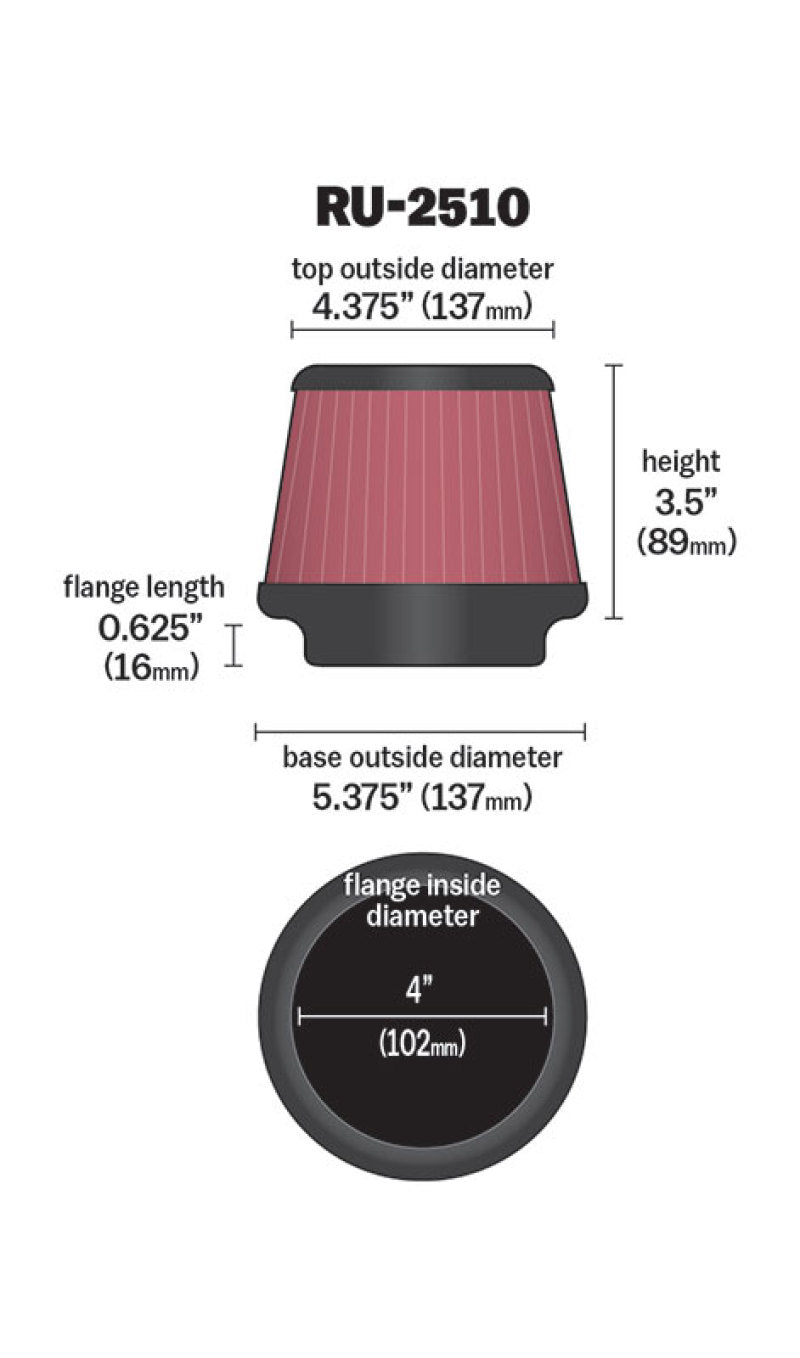 K&N Universal 4 Inch Filter - RU-2510