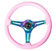 Load image into Gallery viewer, NRG Classic Wood Grain Steering Wheel (350mm) Solid Pink Painted Grip w/Neochrome 3-Spoke Center - ST-015MC-PK