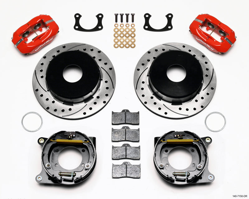 Wilwood Forged Dynalite P/S Park Brake Kit Drilled Red Big Ford New 2.50in Offset Currie Blank - 140-7150-DR