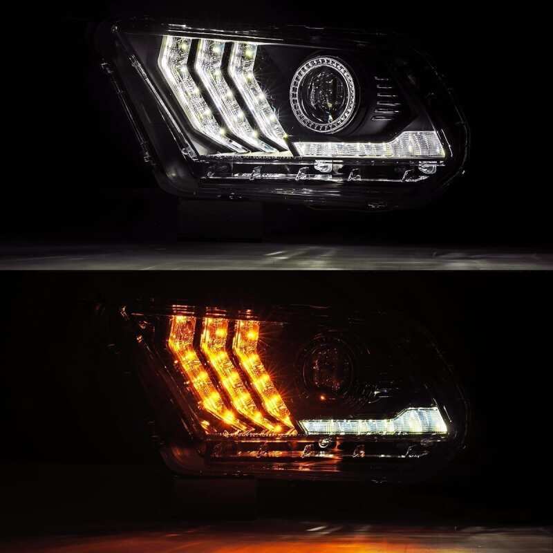 AlphaRex 10-12 Ford Mustang LUXX LED Proj Headlights Plank Style Black w/Activ Light/Seq Signal - 880115
