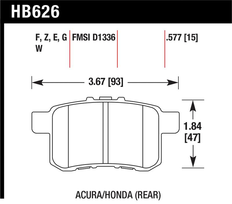 Hawk 08-10 Honda Accord 2.4L/3.0L/3.5L / 09-10 Acura TST 2.4L HPS Street Rear Brake Pads - HB626F.577