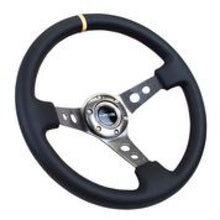 Load image into Gallery viewer, NRG Reinforced Steering Wheel (350mm / 3in. Deep) Blk Leather w/Gunmetal Cutout Spoke &amp; Yellow CM - RST-006GM-Y