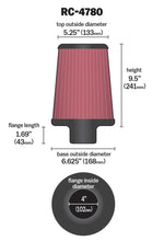 Load image into Gallery viewer, K&amp;N Universal Filter Round Tapered 4in FlangeID / 6.625in Base OD / 5.25in Top OD / 9.5in Height - RC-4780