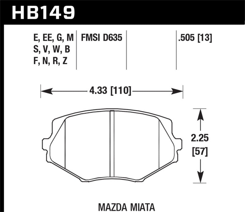 Hawk 94-05 Miata / 01-05 Normal Suspension Performance Ceramic  Street Front Brake Pads (D635) - HB149Z.505