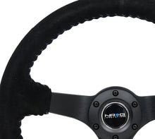 Load image into Gallery viewer, NRG Reinforced Steering Wheel (350mm / 3in. Deep) Blk Suede/Silver BBall Stitch w/5mm Mt. Blk Spokes - RST-036MB-S-SL