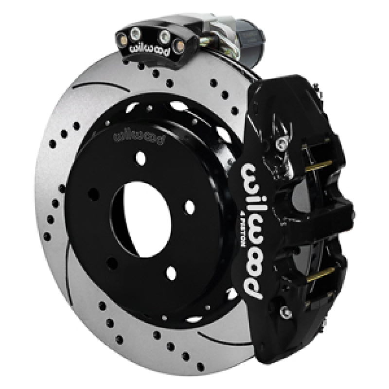 Wilwood 88-98 GM C1500 Aero4 Rear Elec. Parking Brake Kit 14in SRP Rotor 3.25in Offset - Blk - 140-18046-D