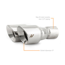 Load image into Gallery viewer, Mishimoto Dual Offset Tips 2.5in Inlet 3in Outlet Slash Cut - Polished - MMEXH-TIP-FSTP