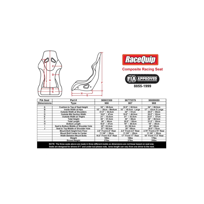 RaceQuip FIA Racing Seat - XL - 96886689RQP