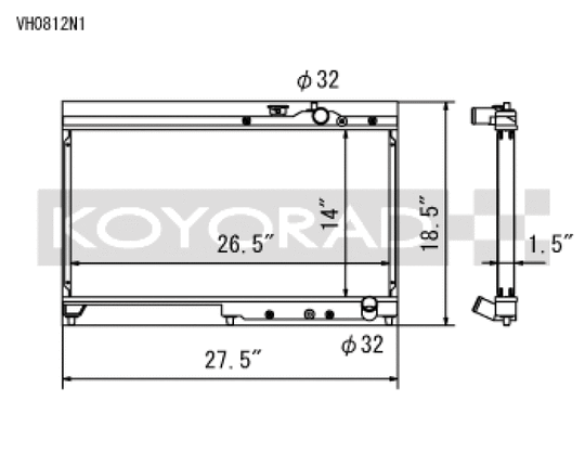 Koyo 92-00 Honda Civic 1.6 DOHC (Will Not Fit Vehicles w/AC) Manual Transmission Radiator - VH0812N1