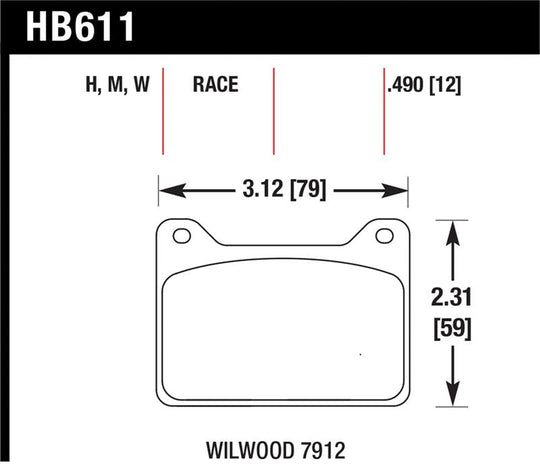Hawk Wilwood 7912 DTC-30 Race Brake Pads - HB611W.490