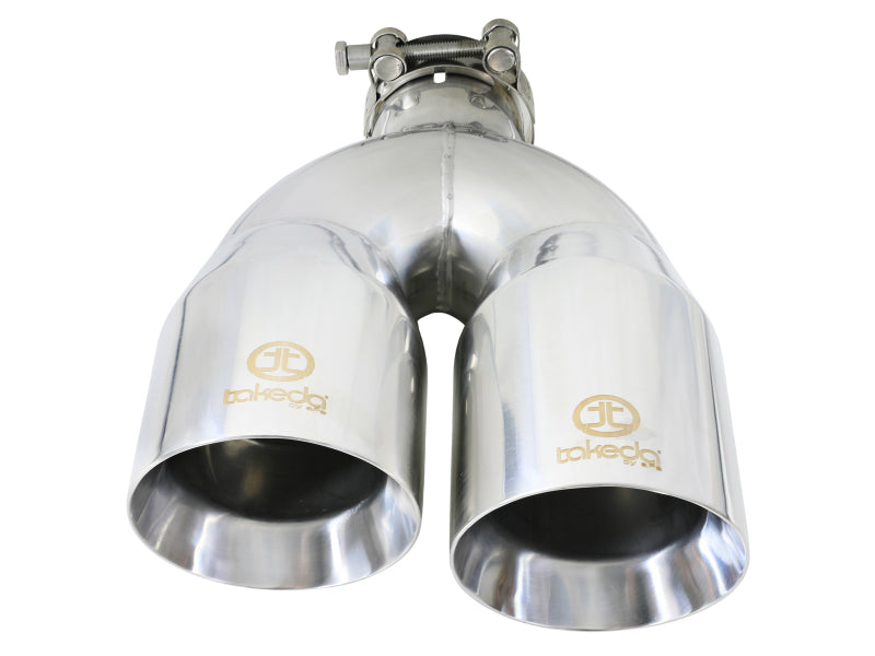aFe Takeda 2.5in 304 Stainless Steel Clamp-on Exhaust Tip Drivers Side 2.5in Inlet 4inDual- Polished - 49T25484-P122