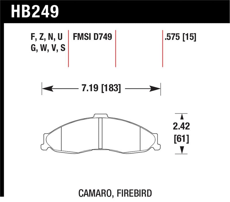 Hawk 1998-2002 Chevrolet Camaro SS 5.7 HPS 5.0 Front Brake Pads - HB249B.575