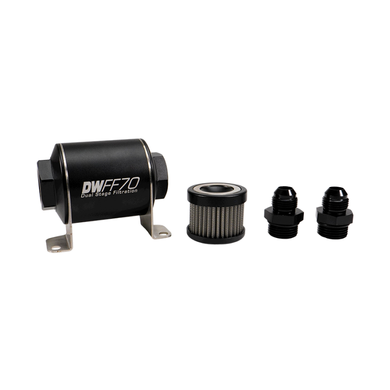 DeatschWerks Stainless Steel 8AN 10 Micron Universal Inline Fuel Filter Housing Kit (70mm) - 8-03-070-010K-8