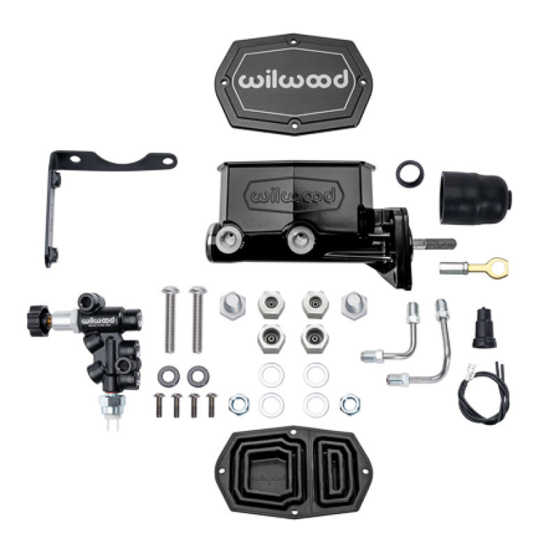 Wilwood MOPAR Compact Tandem M/C Kit w/ P-Valve & Pushrod 15/16in Bore - Black - 261-17796-BK