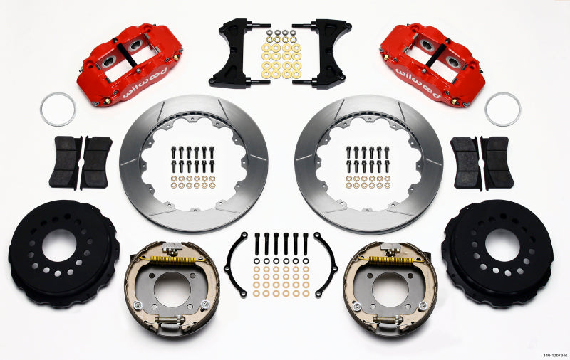 Wilwood Narrow Superlite 4R Rear P-Brk Kit 12.88in Red Chevy 12 Bolt w/ C-Clips - 140-13678-R