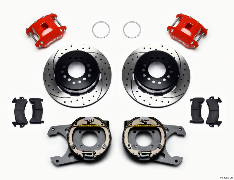 Wilwood D154 P/S P-B Kit Drilled-Red 12 Bolt 2.75in offset Staggered Shock - 140-12570-DR